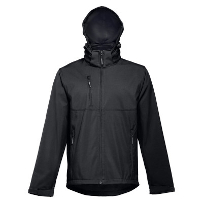 THC ZAGREB. Men's softshell jacket with detachable hood and rounded back hem